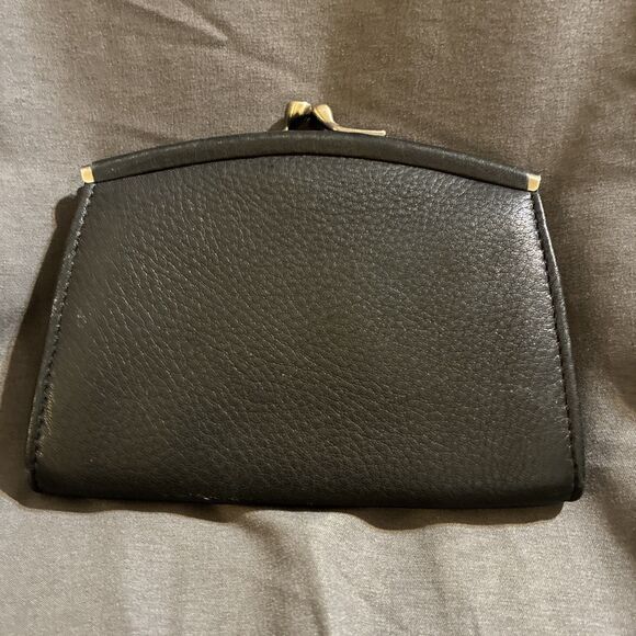 Authentic Fossil 1954 Leather Coin Purse Card ID Holder Wallet Black Kiss Lock - Picture 3 of 11